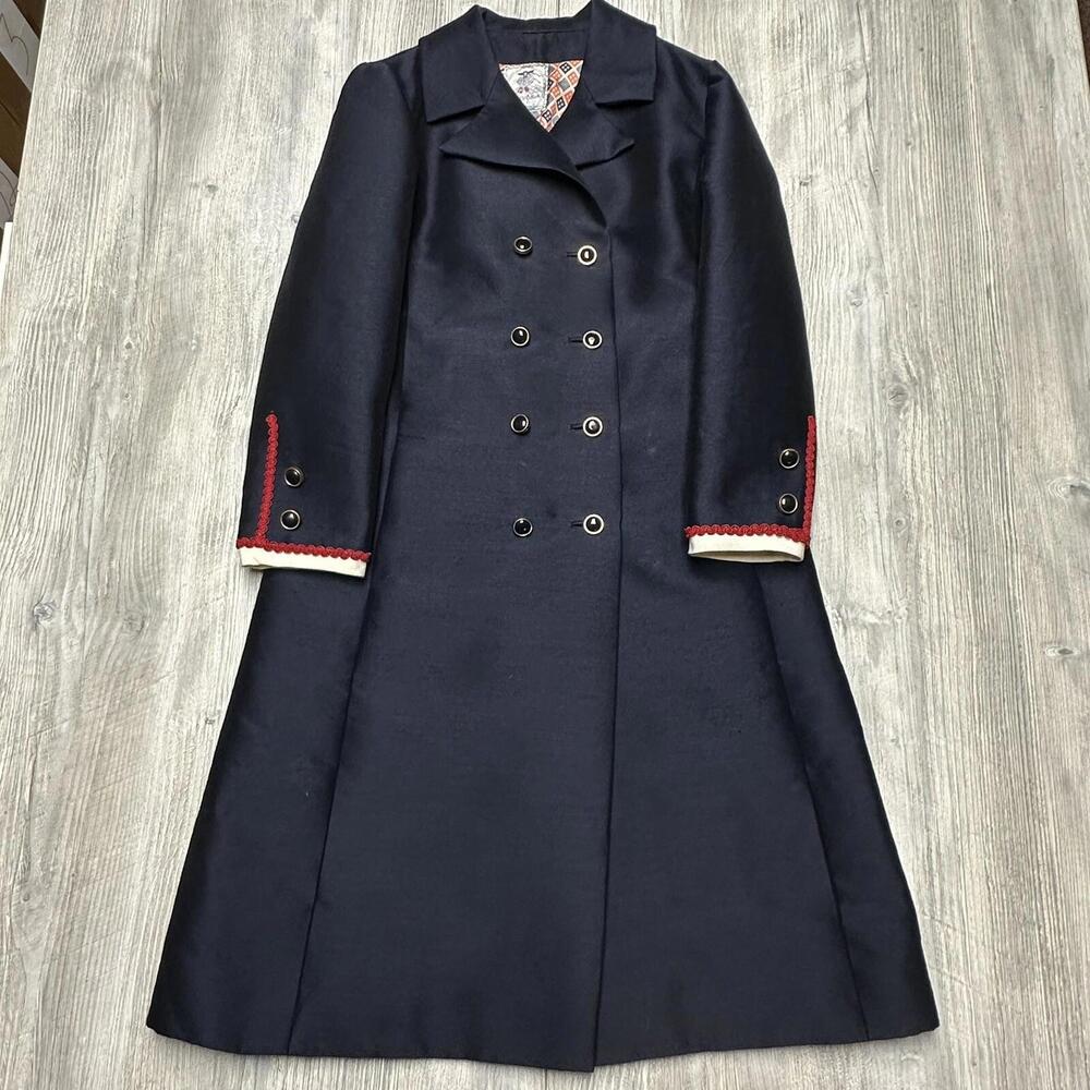 VTG Ruth McCulloch Pea Coat Women Small Navy Blue Double Breasted 60s Union MCM - Picture 5 of 16